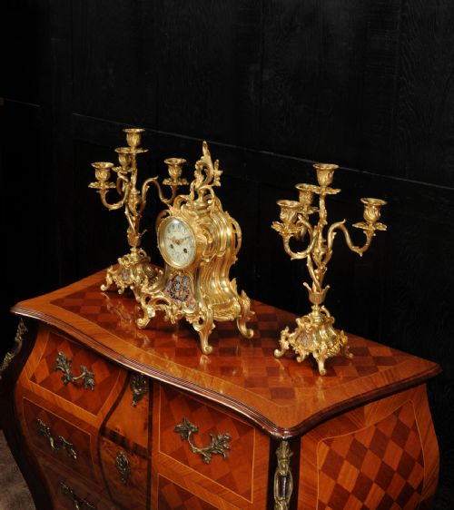 fig 2. Cloisonné Enamel Mounted Antique French Gilt Bronze Clock Set