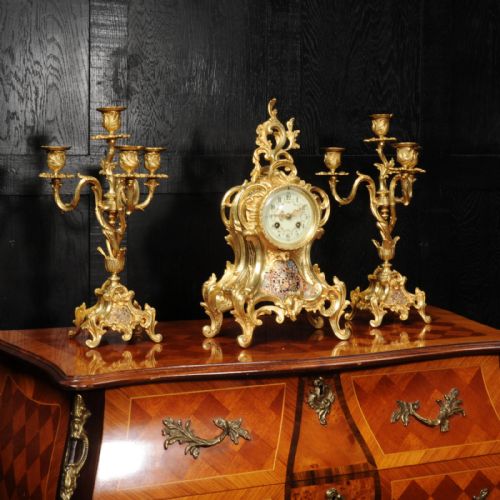 fig 3. Cloisonné Enamel Mounted Antique French Gilt Bronze Clock Set