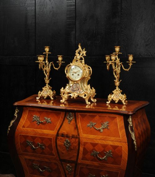 fig 5. Cloisonné Enamel Mounted Antique French Gilt Bronze Clock Set