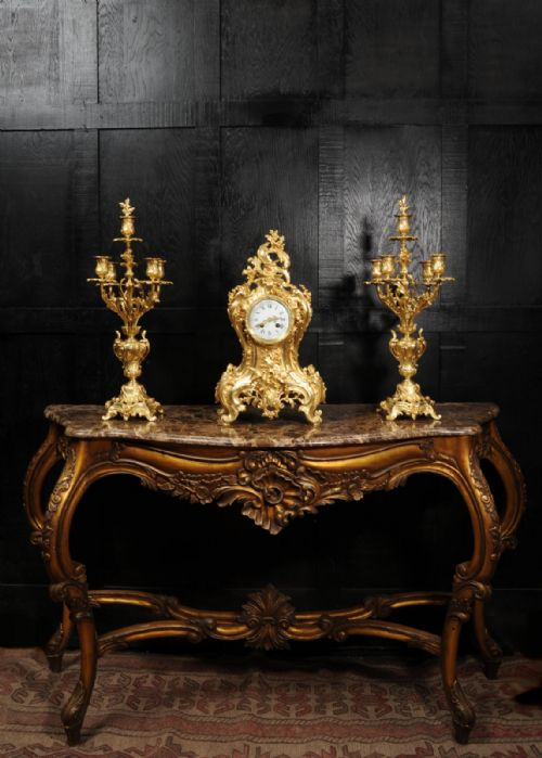 fig 2. Japy Freres Antique French Large Rococo Gilt Bronze Clock Set