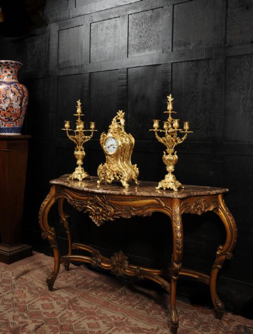 fig 3. Japy Freres Antique French Large Rococo Gilt Bronze Clock Set