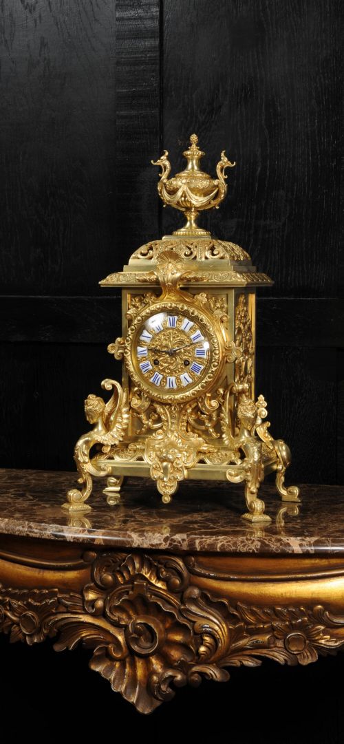 Antique French Gilt Bronze Baroque Clock by Vincenti