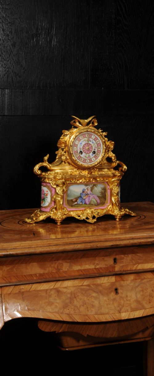 Sevres Porcelain and Ormolu Antique French Boudoir Clock