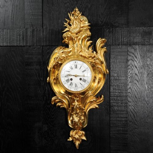 fig 1. Antique French Ormolu Rococo Cartel Wall Clock - Dolphin