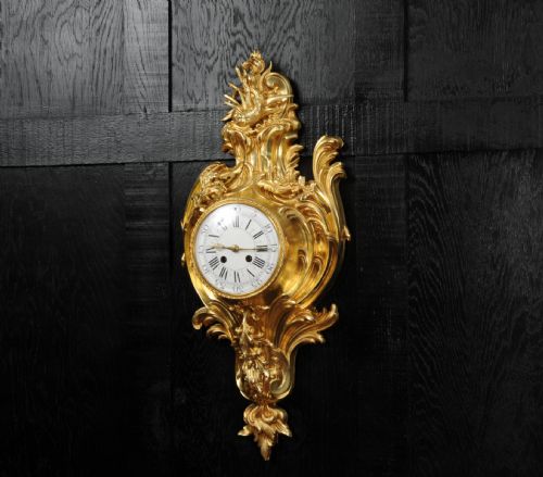 fig 2. Antique French Ormolu Rococo Cartel Wall Clock - Dolphin