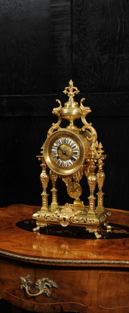 Japy Freres Antique French Baroque Gilt Bronze Portico Clock