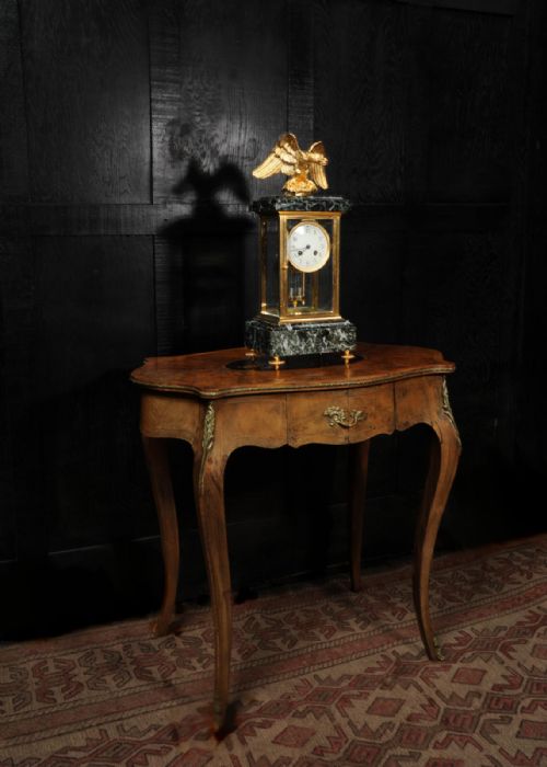 EMPIRE ORMOLU AND GREEN MARBLE FOUR GLASS ANTIQUE FRENCH CLOCK EAGLE - ADDITIONAL PHOTO 4