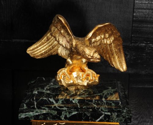 EMPIRE ORMOLU AND GREEN MARBLE FOUR GLASS ANTIQUE FRENCH CLOCK EAGLE - ADDITIONAL PHOTO 10
