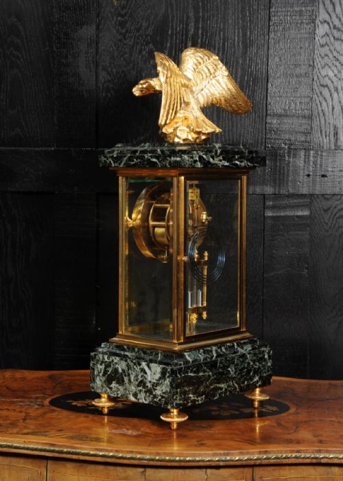 EMPIRE ORMOLU AND GREEN MARBLE FOUR GLASS ANTIQUE FRENCH CLOCK EAGLE - ADDITIONAL PHOTO 12