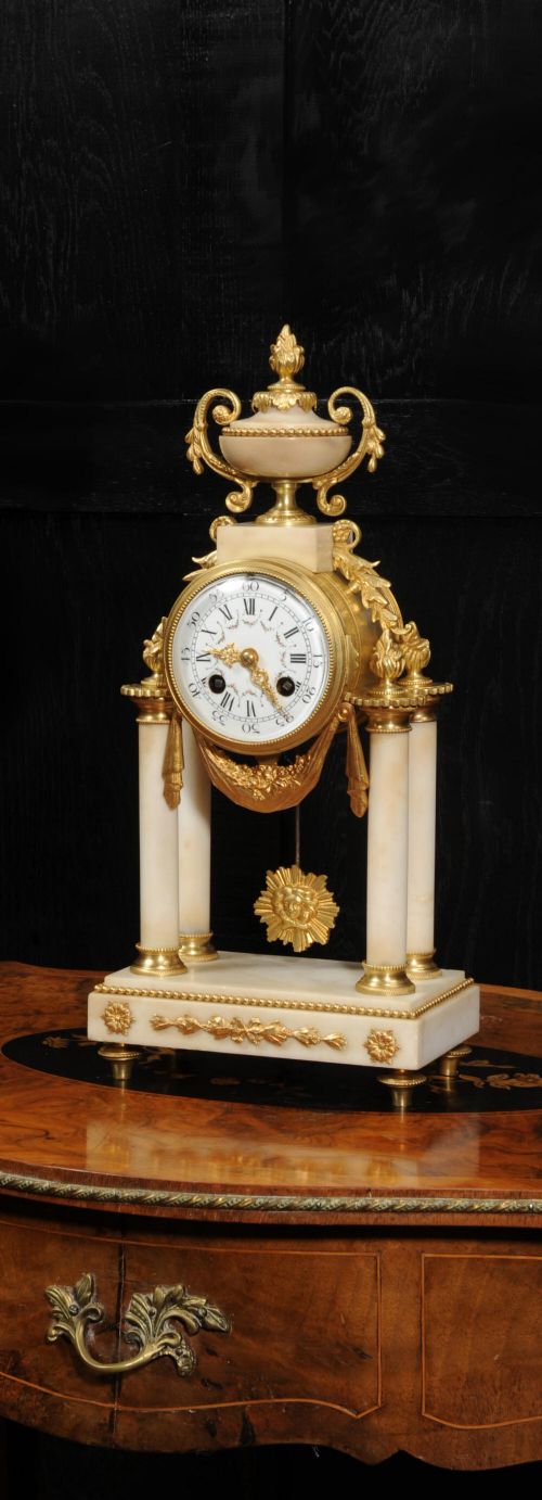 Japy Freres Louis Xvi Marble and Ormolu Antique French Portico Clock