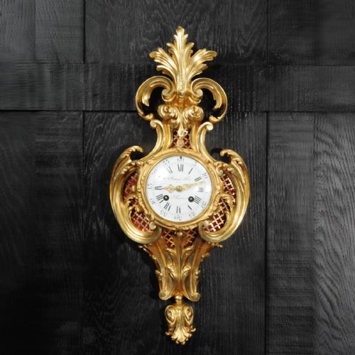 fig 1. Raingo Freres Louis XV Rococo Gilt Bronze Antique French Cartel Wall Clock