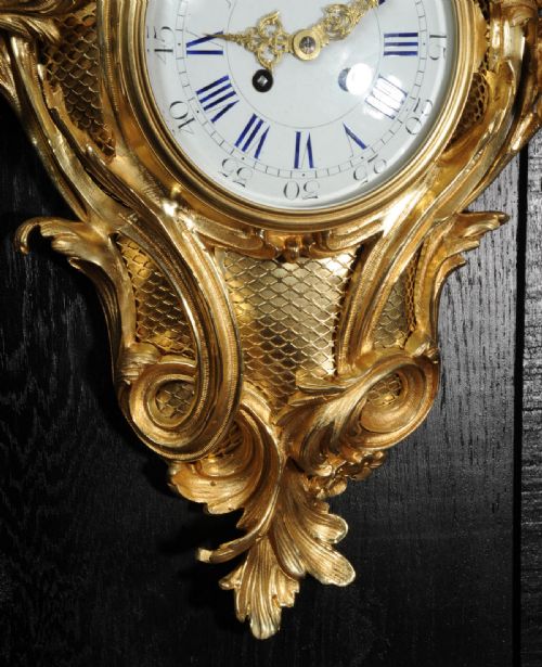 LARGE ANTIQUE FRENCH ORMOLU ROCOCO CARTEL WALL CLOCK LOUIS XV - ADDITIONAL PHOTO 12