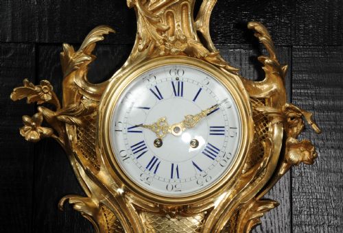 LARGE ANTIQUE FRENCH ORMOLU ROCOCO CARTEL WALL CLOCK LOUIS XV - ADDITIONAL PHOTO 14