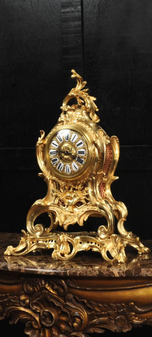 Large Antique French Gilt Bronze Rococo Clock