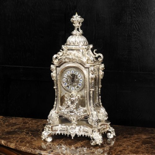 fig 1. Antique French Bracket Clock Spectacular Louis XIV style Silvered Bronze