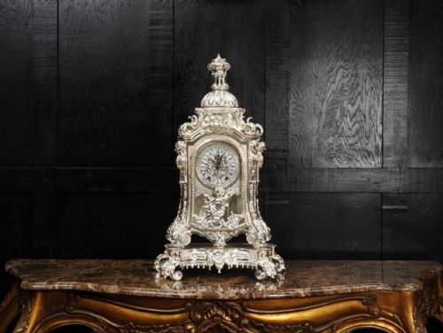 fig 2. Antique French Bracket Clock Spectacular Louis XIV style Silvered Bronze