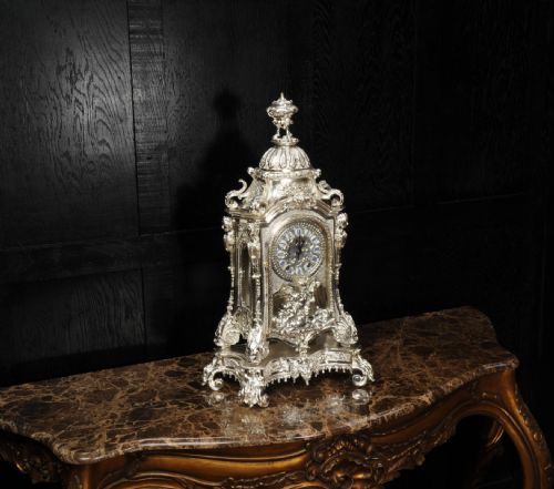 fig 3. Antique French Bracket Clock Spectacular Louis XIV style Silvered Bronze