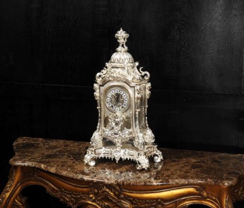 fig 4. Antique French Bracket Clock Spectacular Louis XIV style Silvered Bronze