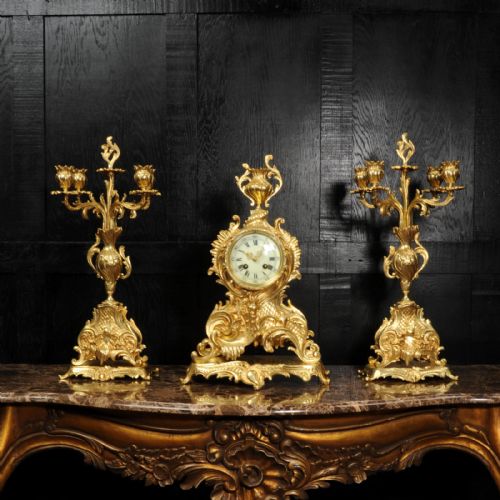 fig 1. Large Antique French Rococo Gilt Bronze Clock Set