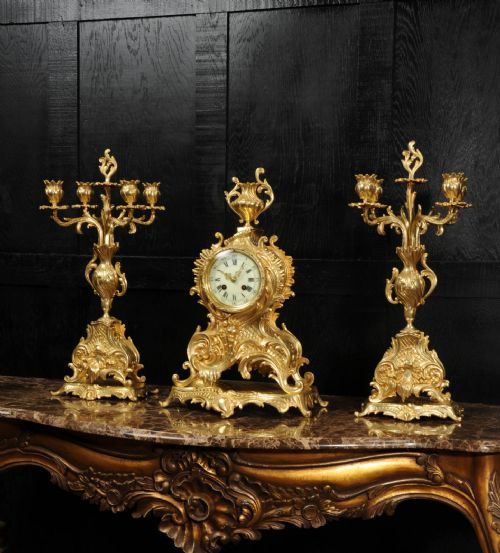 fig 2. Large Antique French Rococo Gilt Bronze Clock Set