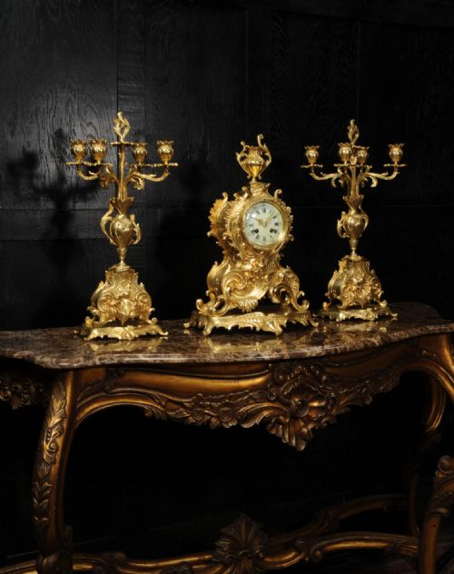 fig 3. Large Antique French Rococo Gilt Bronze Clock Set