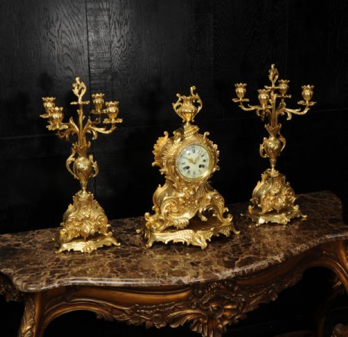 fig 4. Large Antique French Rococo Gilt Bronze Clock Set