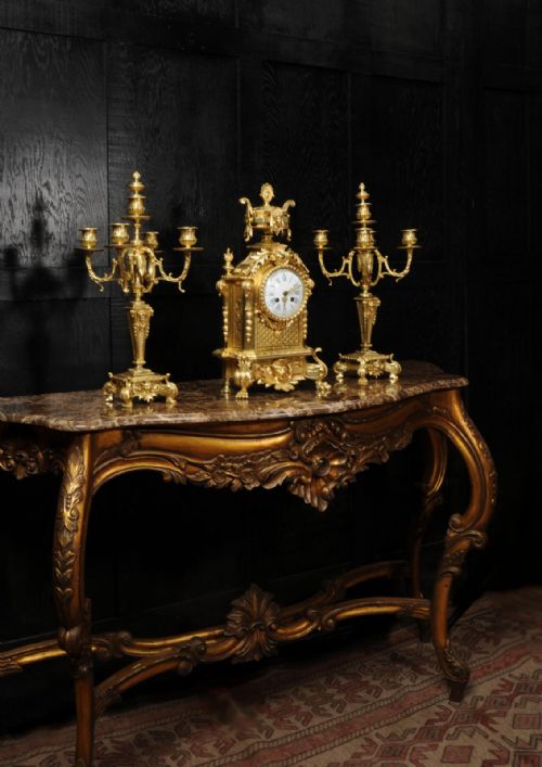 fig 1. Antique French Gilt Bronze Baroque Clock Set