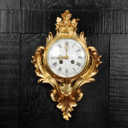 fig 1. Antique French Louis XV Gilt Bronze Cartel Wall Clock