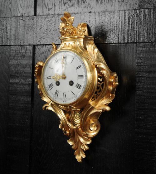 fig 2. Antique French Louis XV Gilt Bronze Cartel Wall Clock