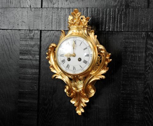 fig 3. Antique French Louis XV Gilt Bronze Cartel Wall Clock