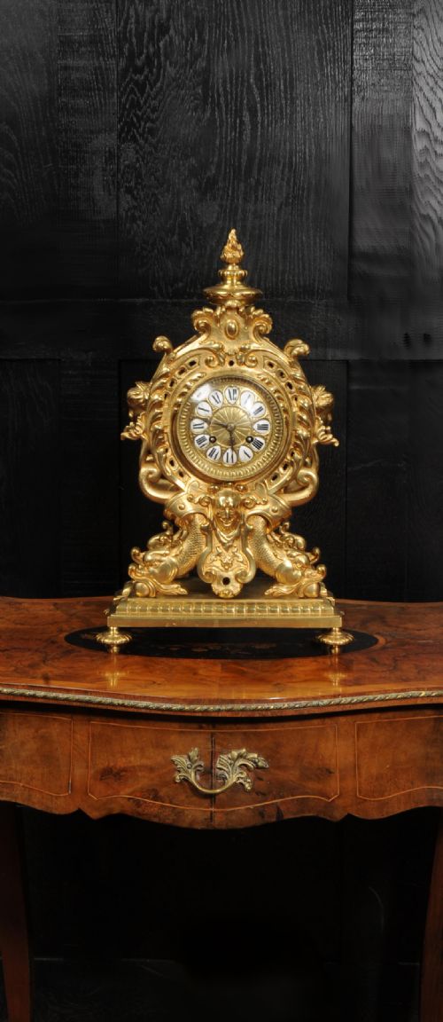 Antique French Gilt Bronze Baroque Clock ~ Mythical Sea