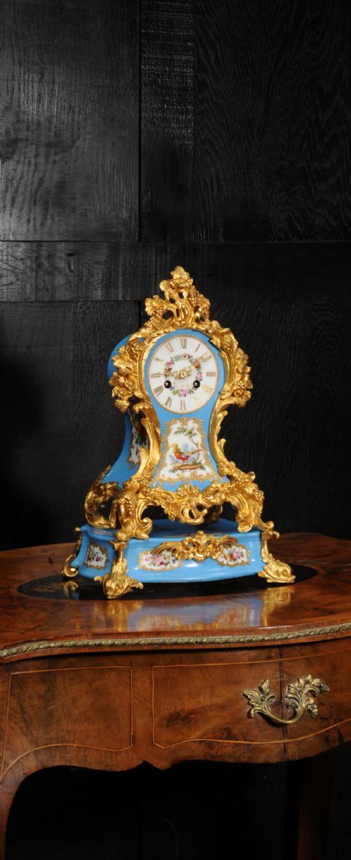 Early Ormolu and Porcelain Antique French Clock by Raingo Freres