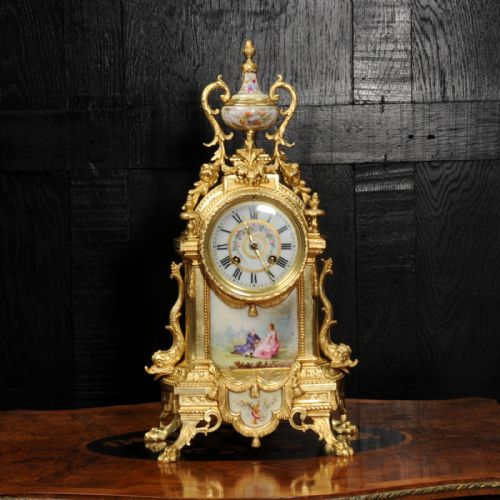 fig 1. Japy Freres Louis XVI Gilt Bronze and Sevres Porcelain Antique French Clock