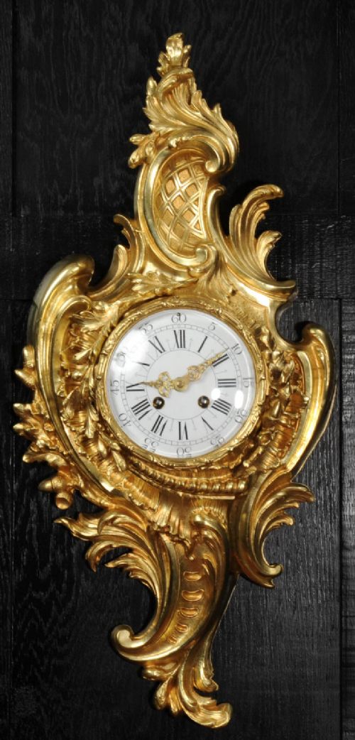 Antique French Gilt Bronze Rococo Cartel Wall Clock