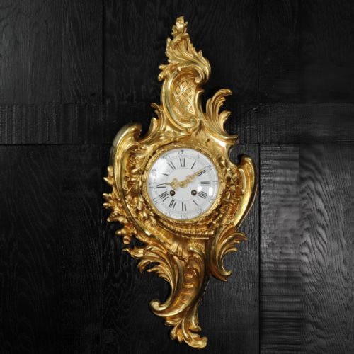 fig 1. Antique French Gilt Bronze Rococo Cartel Wall Clock