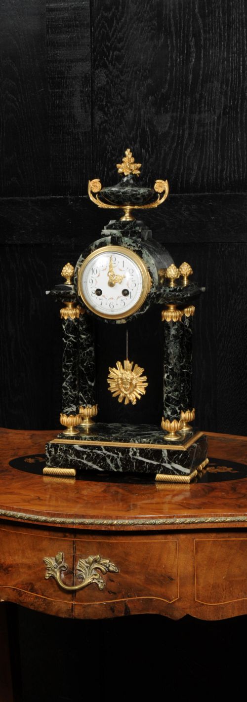 Empire Ormolu and Marble Portico Antique French Clock