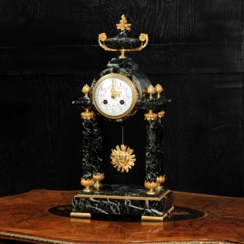 fig 1. Empire Ormolu and Marble Portico Antique French Clock