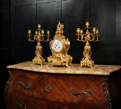fig 2. Large Antique French Ormolu Rococo Clock Set ~ Dolphins