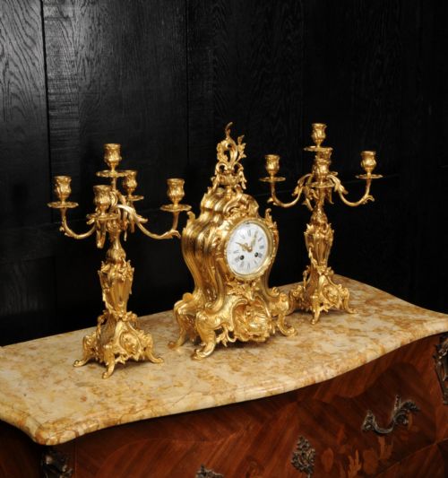 fig 4. Large Antique French Ormolu Rococo Clock Set ~ Dolphins