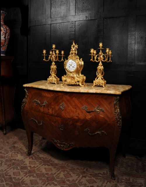 fig 5. Large Antique French Ormolu Rococo Clock Set ~ Dolphins