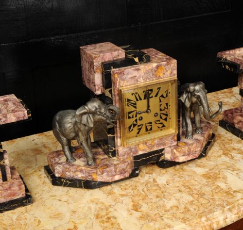 ART DECO CLOCK SET ELEPHANTS - ADDITIONAL PHOTO 3
