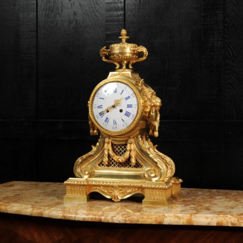 fig 1. Large Ormolu Drum Head Clock with Lions Masks