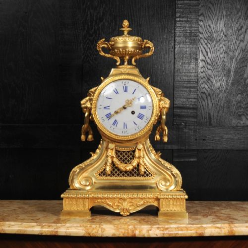 fig 2. Large Ormolu Drum Head Clock with Lions Masks