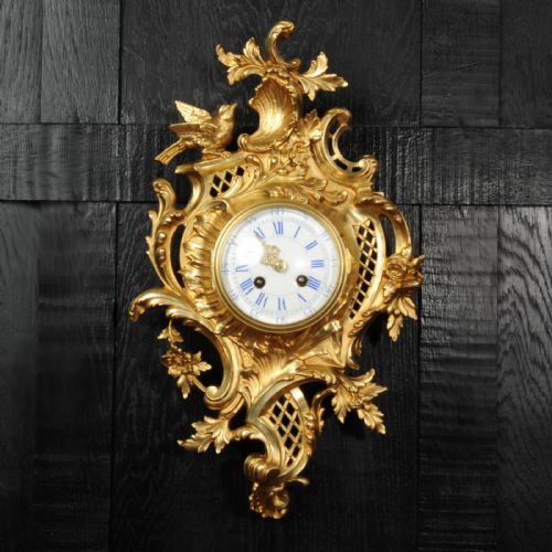 fig 1. Antique French Gilt Bronze Rococo Cartel Wall Clock by Japy Freres