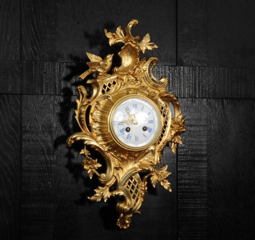 fig 2. Antique French Gilt Bronze Rococo Cartel Wall Clock by Japy Freres