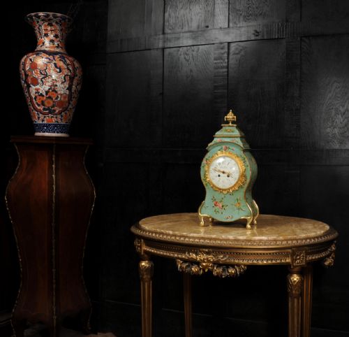 fig 2. Antique French Vernis Martin Lacquer Clock - Eau de Nil