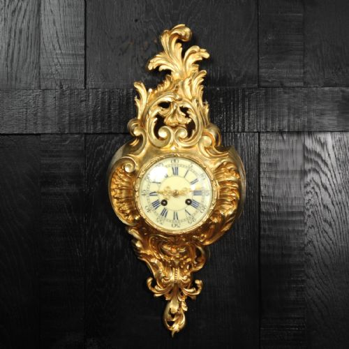 fig 1. Antique French Gilt Bronze Rococo Cartel Wall Clock