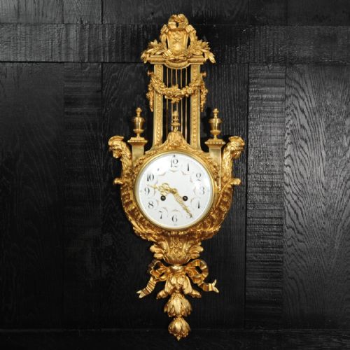 fig 1. Antique French Neoclassical Ormolu Lyre Cartel Wall Clock