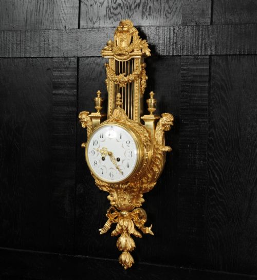 fig 2. Antique French Neoclassical Ormolu Lyre Cartel Wall Clock