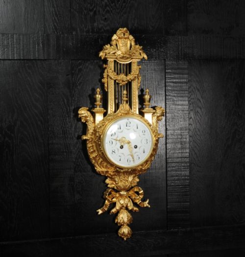fig 3. Antique French Neoclassical Ormolu Lyre Cartel Wall Clock